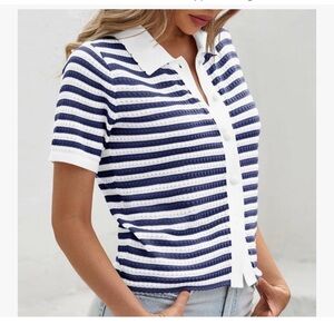 Women's Blue and White Striped Cardigan NWT